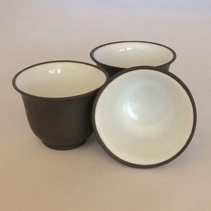 3 White Inner Enameled Japanese Pottery Sake Cups